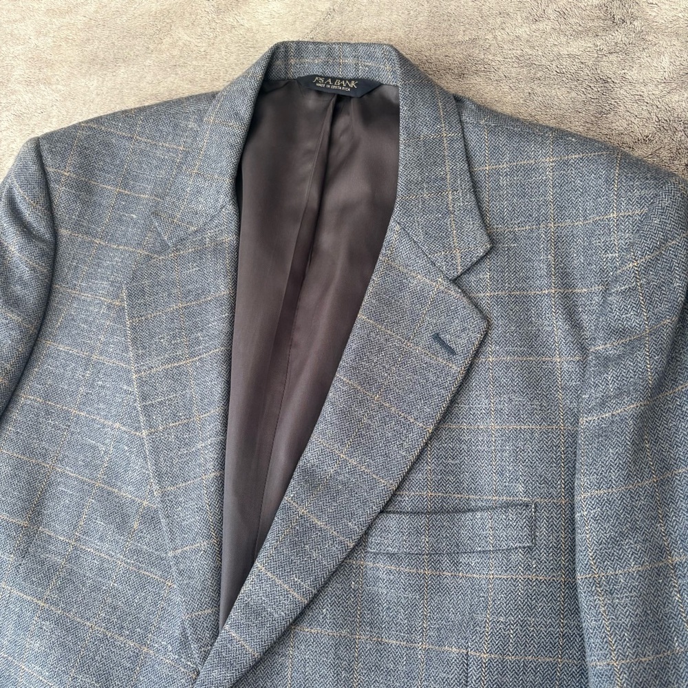 Jos. A. Bank 48L Blue Gray Plaid Men's Sport Coat Blazer